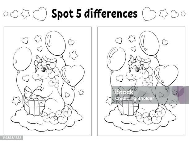 Finding Five Find Five Differences Coloring Page For Kids Activity Worksheet For ...