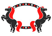 istock Silhouettes of rearing horses. With place for your text. For circus advertisements, advertising. Simple flat vector illustration. 1438384500