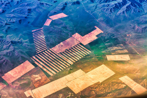 Beijing, China - July 20 2010 : agricultural fields looking like aliens have made them in the chinese countryside