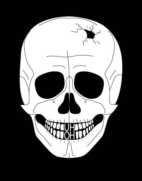istock Illustration of a pierced human skull on a black background. Instead of teeth the words AH OH OH OH. Vector illustration 1438387565