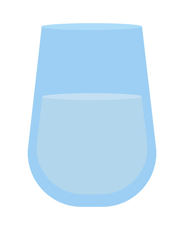 Glass of water semi flat color vector object. Refreshment. Editable element. Full sized item on white. Beverage simple cartoon style illustration for web graphic design and animation