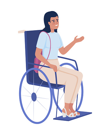 Woman in wheelchair semi flat color vector character