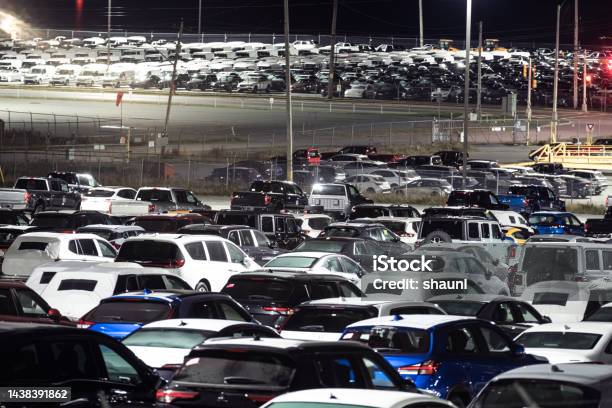 Vehicles At Autoport Stock Photo - Download Image Now - Car Dealership, Parking Lot, Automobile Industry