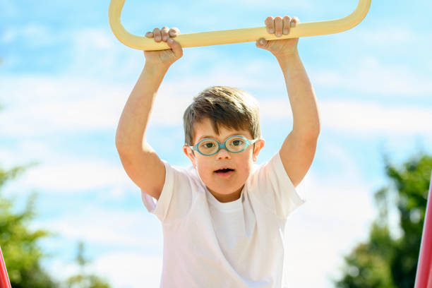 A child boy having fun on the playground