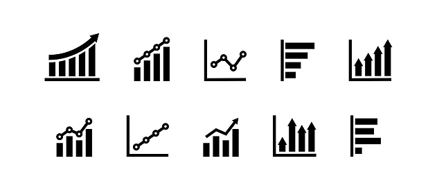 Graphic icon set. Bussines infographic illustration symbol. Sign chart up vector flat.