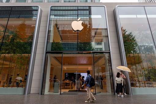 Tokyo, Japan - September 9, 2022 : People at the Apple Store Marunouchi in Tokyo, Japan.