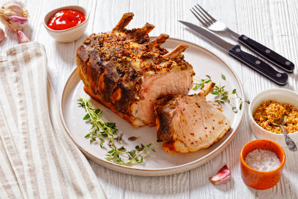 istock Standing Juicy Pork Rib Roast, top view 1438395783