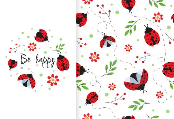 Vector illustration of Cute kids pattern with ladybug