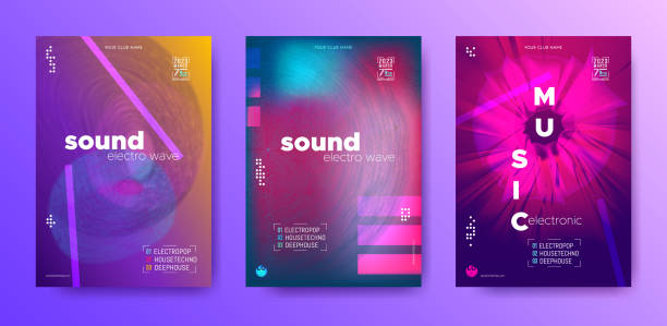 Electronic music posters set. Flyer set for electronic music festival. concert poster template stock illustrations