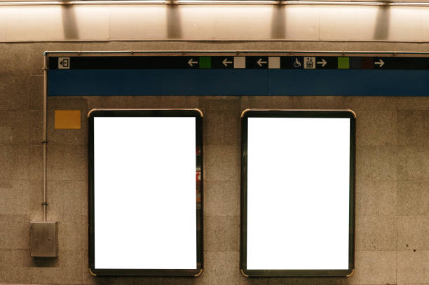 Blank advertisement panels inside a subway station stock photo