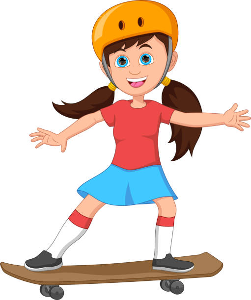 cute girl playing skateboard vector illustration of cute girl playing skateboard skater girl stock illustrations