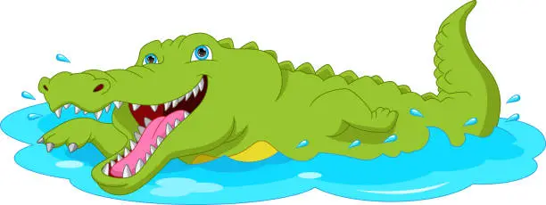 Vector illustration of cartoon cute crocodile swimming