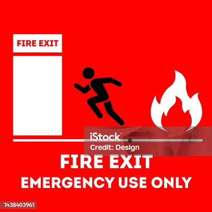 istock Fire exit sign. Emergency fire exit door and exit door 1438403961