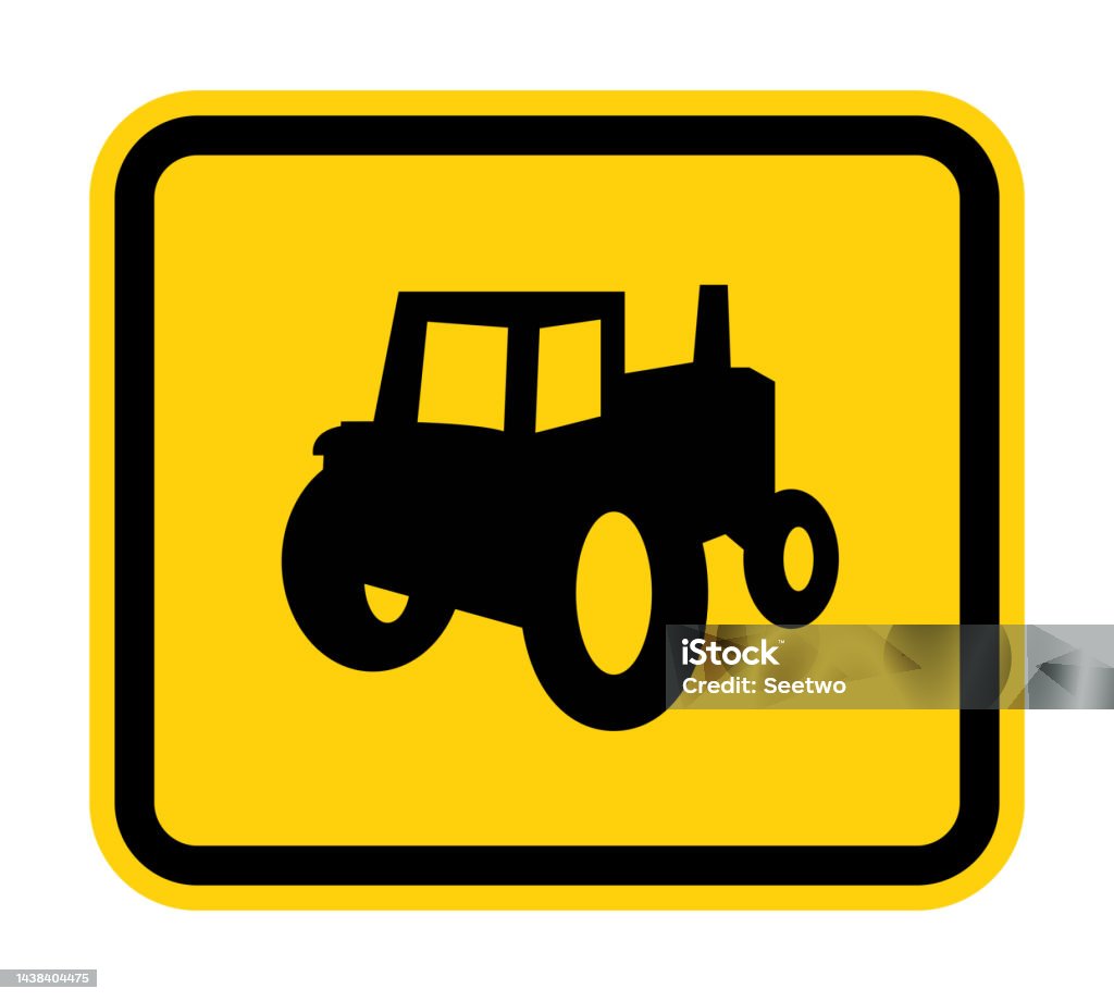 Farm Machinery Crossing Sign On White Background Stock Illustration