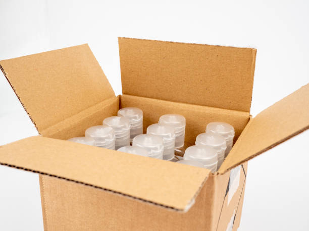 istock Cardboard box with goods on a white background. Open cardboard boxes. 1438405884