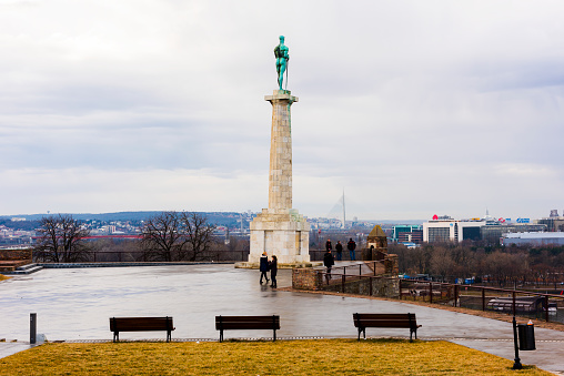 Belgrade, Serbia - February 4, 2017: Pobednik (The Victor) Monument in Kalemegdan Park. Pobednik is a monument in the Upper Town of the Belgrade Fortress. Belgrade, Serbia.