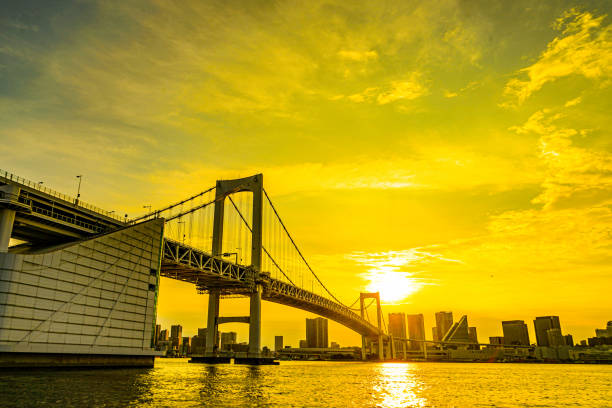 istock Rainbow bridge and evening view of Tokyo 1438408096