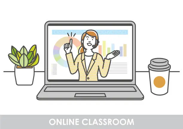 Vector illustration of Female instructor giving an online class