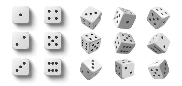 Rolling dice. White roll cubes for gamble games, top view dice sides and falling 3D angles lucky craps realistic vector objects set Rolling dice. White roll cubes for gamble games, top view dice sides and falling 3D angles lucky craps realistic vector objects set of dice cube for chance play luck illustration dice stock illustrations