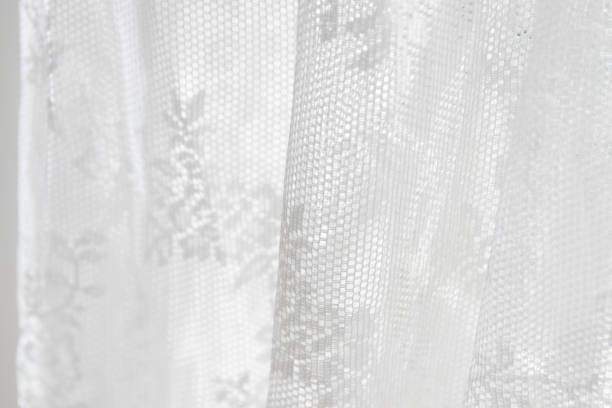 istock Close up White lace curtain 1438411808