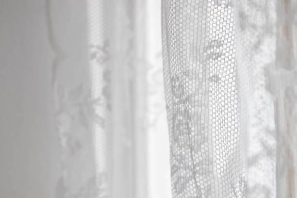 istock Close up White lace curtain 1438411897