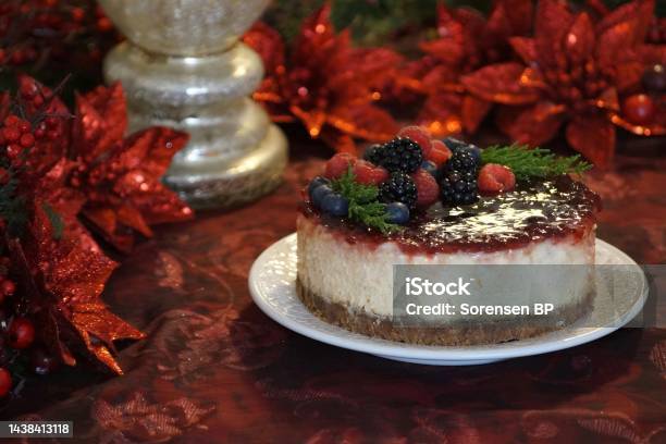 Christmas Berry Cheesecake Stock Photo - Download Image Now - Baked, Baked Pastry Item, Bakery