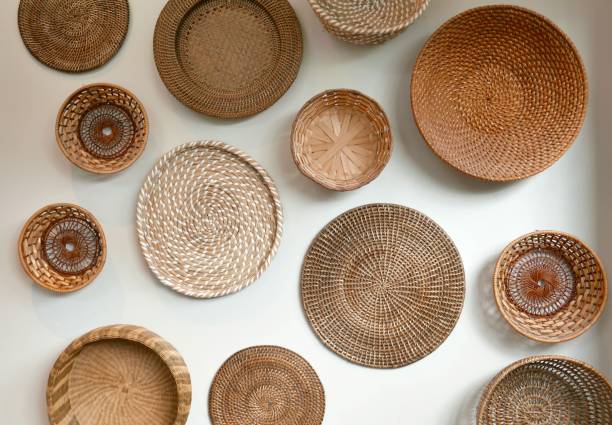 istock Top view of beautiful rattan placemats on a white surface 1438413250