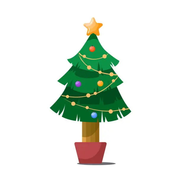 Vector illustration of Christmas tree. Decorated Christmas tree. Vector illustration.