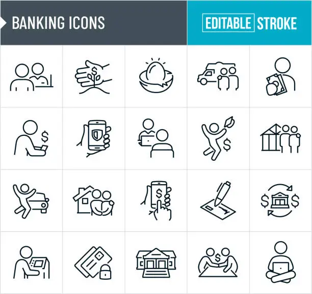 Vector illustration of Banking Thin Line Icons - Editable Stroke