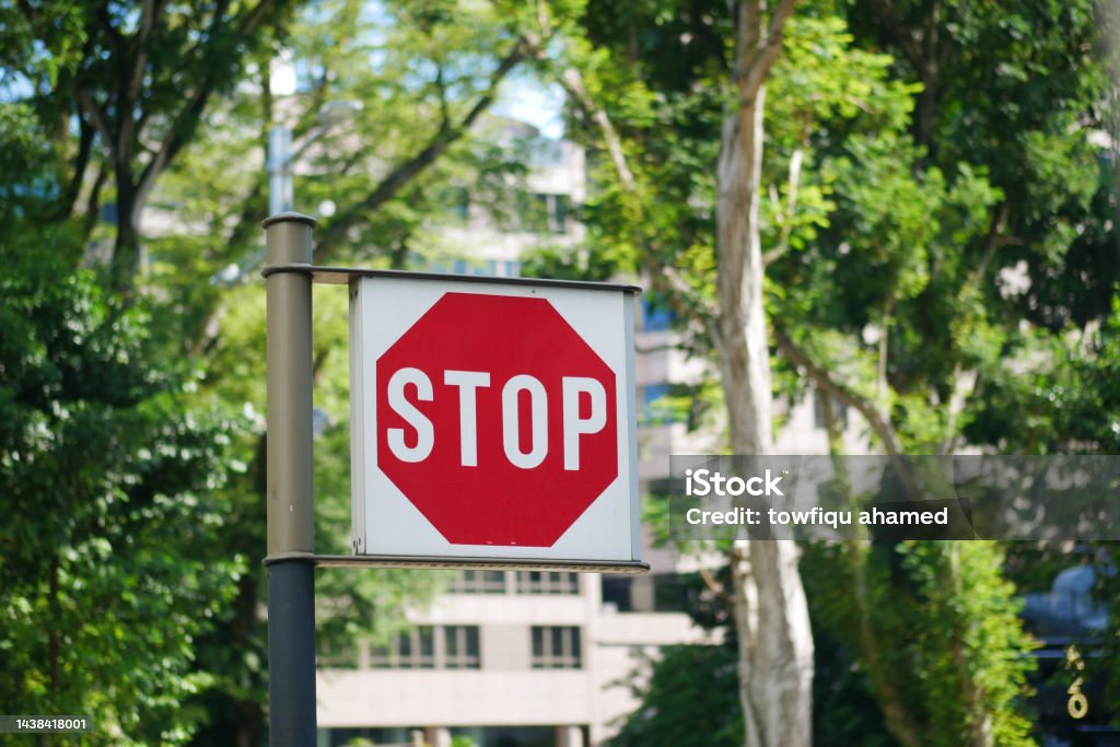 Stop Sign In A Empty Road Stock Photo - Download Image Now - Color ...