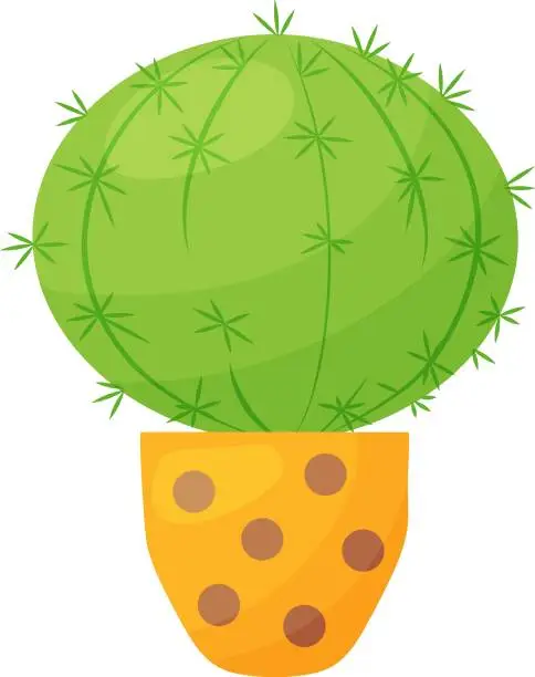 Vector illustration of Flowerpot. green round cactus