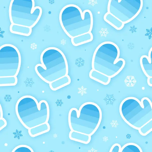 Vector illustration of Seamless Winter Mittens Snow Blizzard Holiday Background