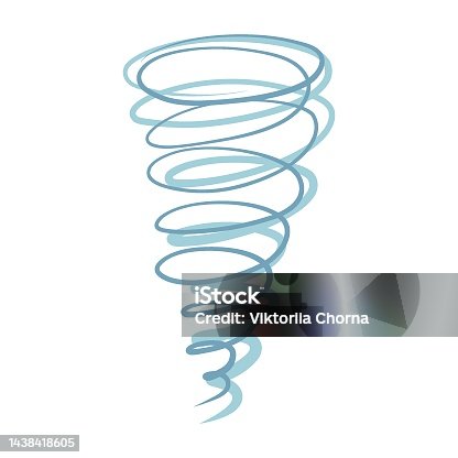 istock Cartoon hand drawn tornano, hurricane icon. Vector illustration of weather forecast, natural estructive phenomena, whirlwind, climate threat 1438418605