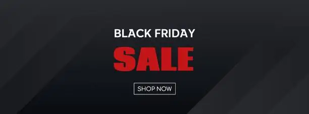 Vector illustration of Black Friday Sale banner. Shop now. Abstract vector long dark minimal background for facebook cover, discount flyer