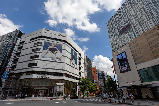 Tokyo, Japan - September 5, 2022 : People at the Shinjuku Sanchome shopping area in Tokyo, Japan. Shinjuku District is a major commercial and entertainment district in Tokyo.