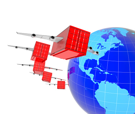 Cargo Container with airplane wings and Globe
Map:https://visibleearth.nasa.gov/images/57730/the-blue-marble-land-surface-ocean-color-and-sea-ice