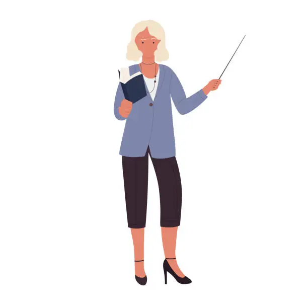Vector illustration of Woman teacher with pointing stick