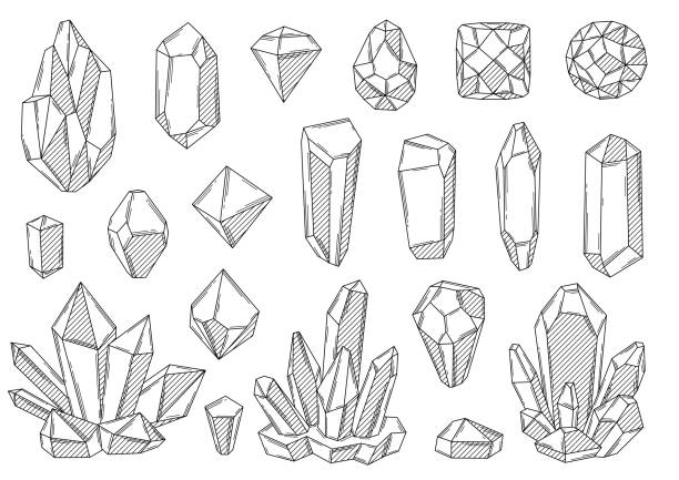 satz von kristallen oder kristallinen mineralien. schmuck oder halbedelsteine. - gem jewelry symbol shape stock-grafiken, -clipart, -cartoons und -symbole