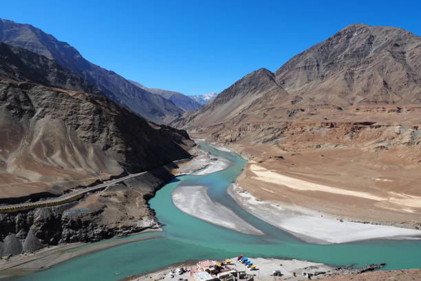The confluence of Indus and Zanskar Rivers
