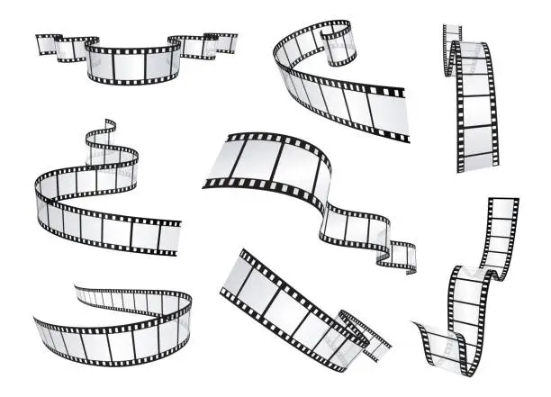 Vector illustration of Set of realistic film or movie reels strips. Vector illustration