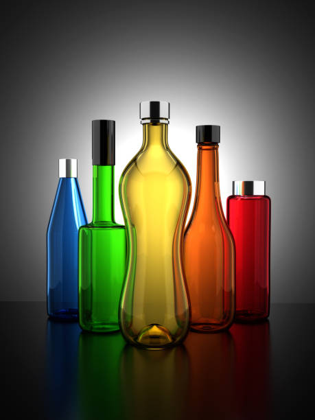 istock Colorful Glass Bottles Realistic 3d Illustration on Gradient Background 1438433873
