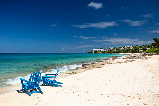 Adirondack chairs on Meads Bay Beach, Anguilla