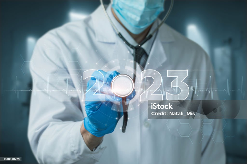 Concept of the New Year 2023 in medicine . The concept of the New Year 2023 in medicine and healthcare. 2023 Stock Photo