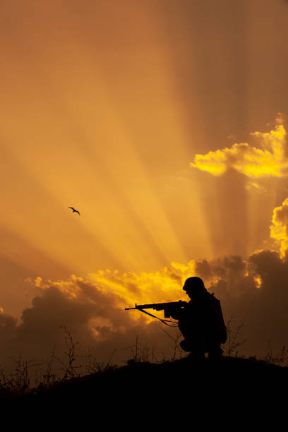 夕日を浴びて敬礼する兵士 - armed forces latin american and hispanic ethnicity saluting marines ストックフォトと画像