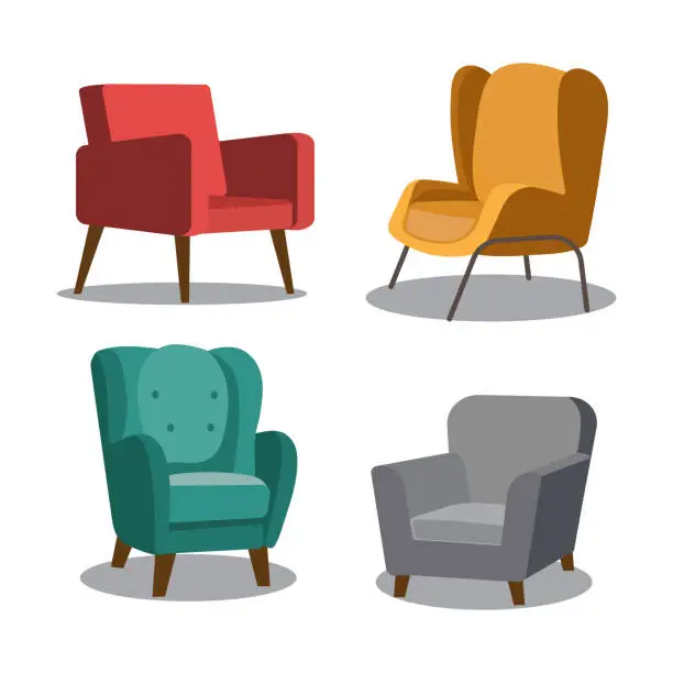 Vector illustration of A set of soft chairs. Vector illustration in flat cartoon style.