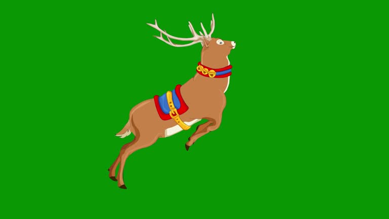 Jumping reindeer animation on green screen chroma key (Loopable). The concept of animal, cartoon, wildlife, games, back to school, 3d animation, film, organic, chroma key, character animation, design element, loopable, sketch, drawing,