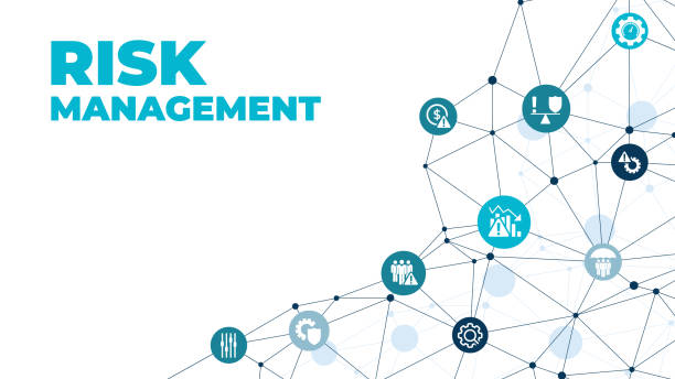 リスク管理ベクトルの図。ビジネス、企業、財務におけるリスク分析またはリスク評価と識別に関連するアイコンを備えた概念。 - risk management点のイラスト素材／クリップアート素材／マンガ素材／アイコン素��材