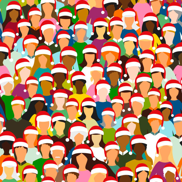 Multiethnic crowd christmas santa hat seamless pattern vector art illustration