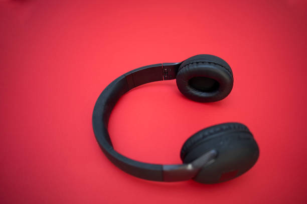 headphones on red background