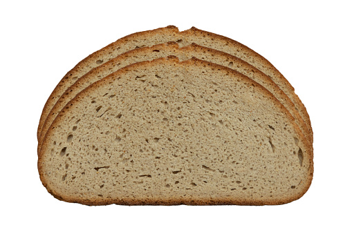 Three slices of bread isolated on white background. View from above